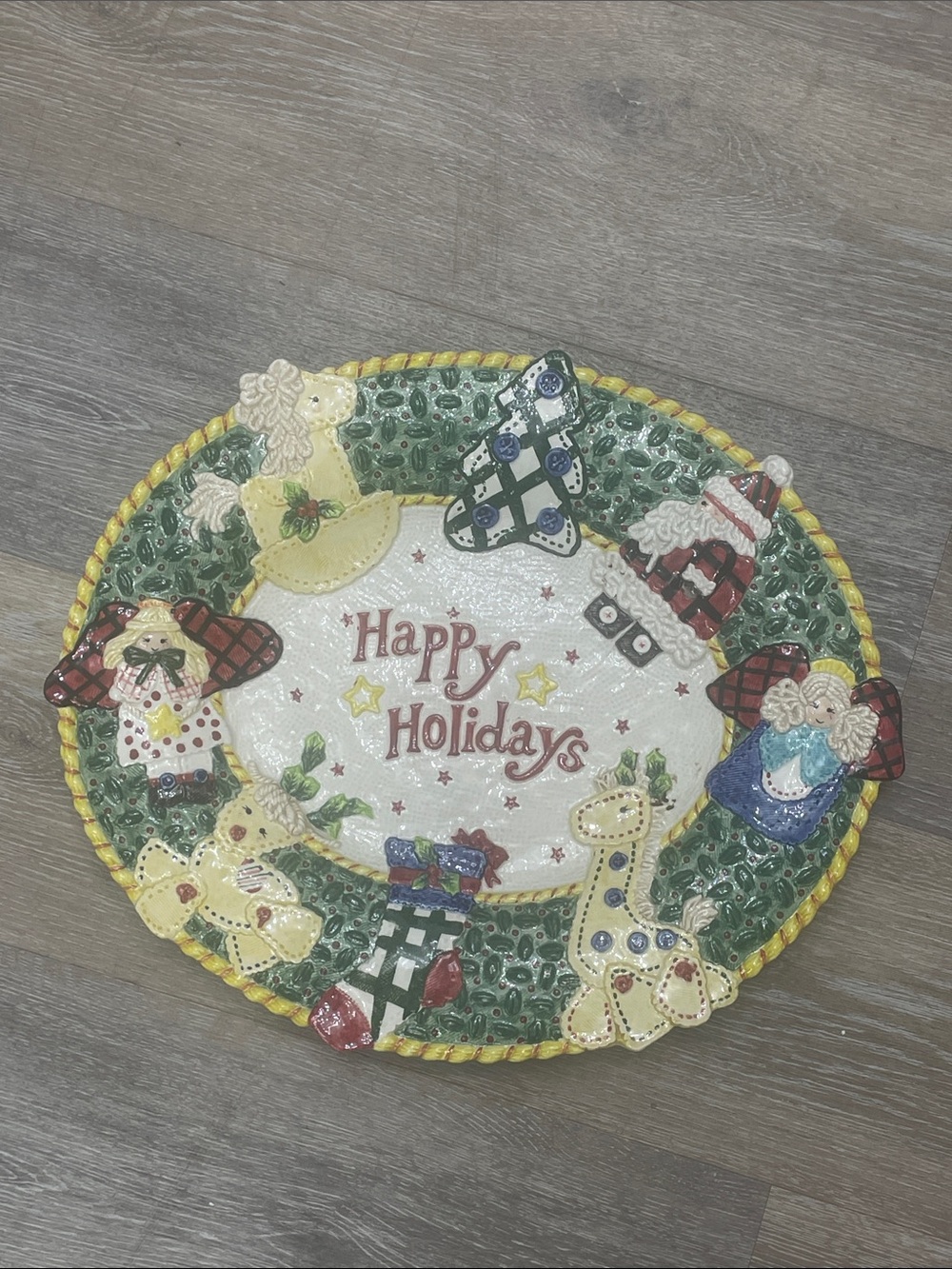 Fitz & Floyd Homespun Holidays Platter Quilted Folk art 15x13